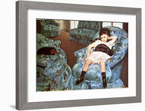 Little Girl Sitting in Blue Arm Chair-Mary Cassatt-Framed Giclee Print