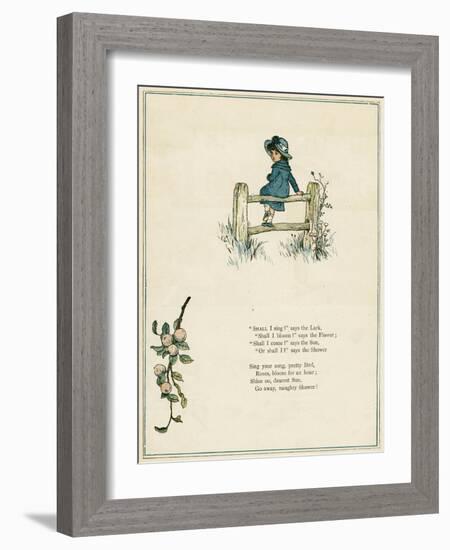 Little Girl Sitting on a Fence-Kate Greenaway-Framed Art Print