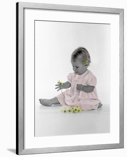 Little Girl Sitting with Flower Tucked Behind Her Ear-Nora Hernandez-Framed Giclee Print