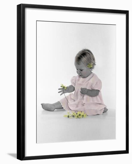 Little Girl Sitting with Flower Tucked Behind Her Ear-Nora Hernandez-Framed Giclee Print