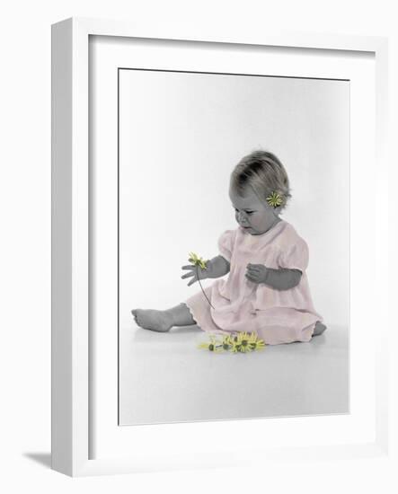 Little Girl Sitting with Flower Tucked Behind Her Ear-Nora Hernandez-Framed Giclee Print