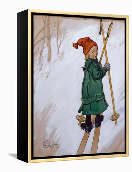 Little Girl Skiing, 1897 watercolor on paper-Carl Larsson-Framed Premier Image Canvas