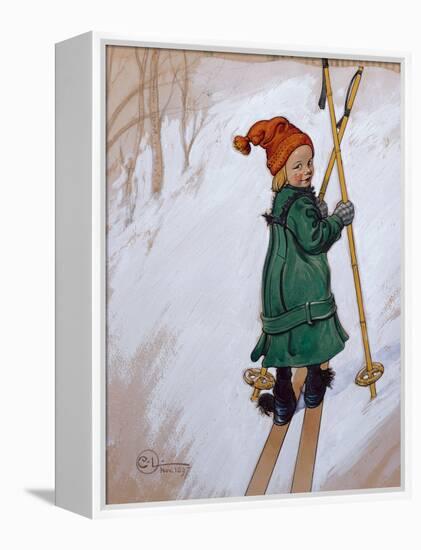 Little Girl Skiing, 1897 watercolor on paper-Carl Larsson-Framed Premier Image Canvas