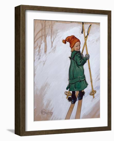 Little Girl Skiing, 1897 watercolor on paper-Carl Larsson-Framed Giclee Print