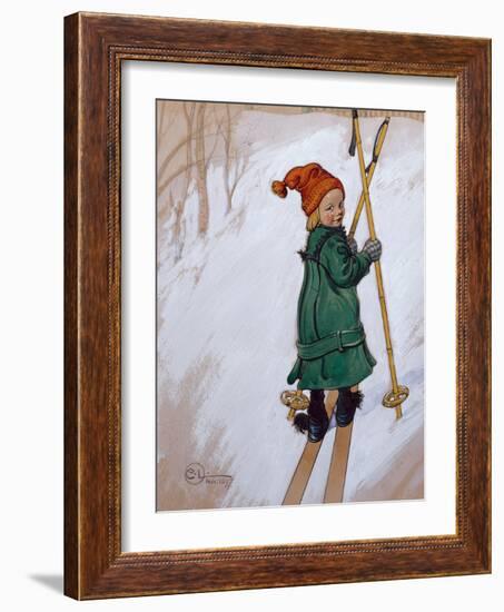 Little Girl Skiing, 1897 watercolor on paper-Carl Larsson-Framed Giclee Print