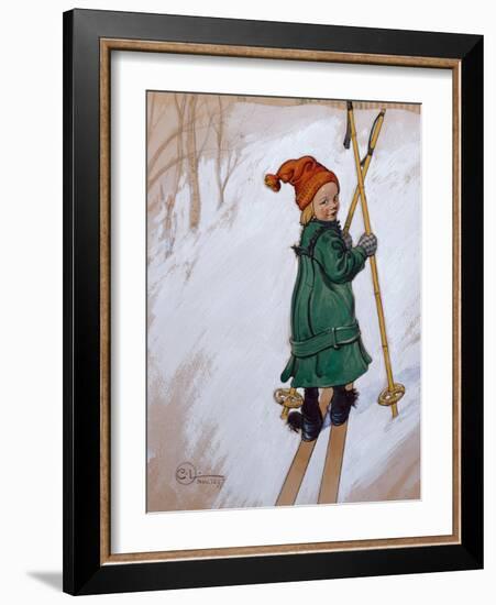 Little Girl Skiing, 1897 watercolor on paper-Carl Larsson-Framed Giclee Print