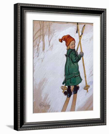 Little Girl Skiing, 1897 watercolor on paper-Carl Larsson-Framed Giclee Print