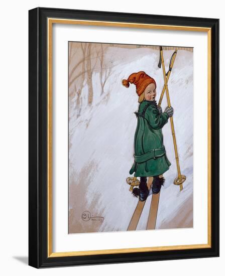 Little Girl Skiing, 1897 watercolor on paper-Carl Larsson-Framed Giclee Print