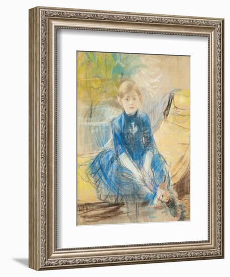 Little Girl with a Blue Jersey, 1886 (Pastel on Canvas)-Berthe Morisot-Framed Giclee Print