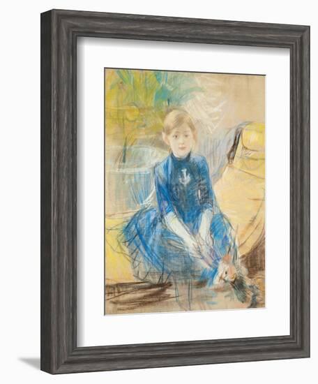 Little Girl with a Blue Jersey, 1886 (Pastel on Canvas)-Berthe Morisot-Framed Giclee Print