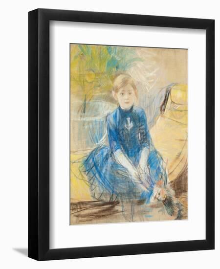 Little Girl with a Blue Jersey, 1886 (Pastel on Canvas)-Berthe Morisot-Framed Giclee Print