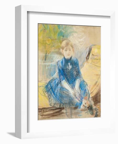 Little Girl with a Blue Jersey, 1886 (Pastel on Canvas)-Berthe Morisot-Framed Giclee Print