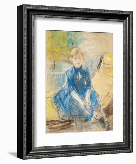 Little Girl with a Blue Jersey, 1886 (Pastel on Canvas)-Berthe Morisot-Framed Giclee Print