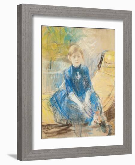 Little Girl with a Blue Jersey, 1886 (Pastel on Canvas)-Berthe Morisot-Framed Giclee Print