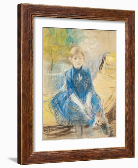 Little Girl with a Blue Jersey, 1886 (Pastel on Canvas)-Berthe Morisot-Framed Giclee Print