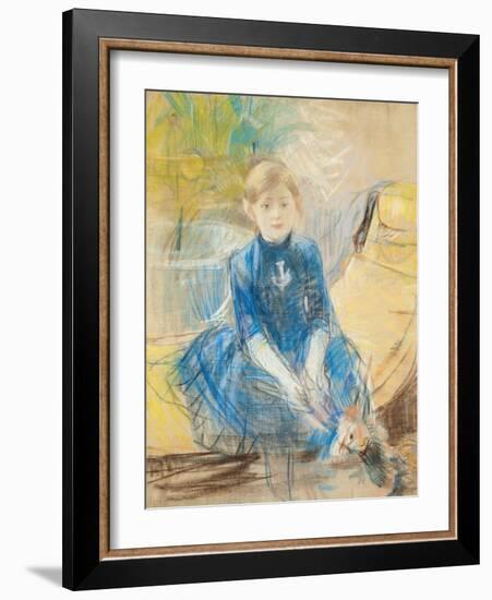 Little Girl with a Blue Jersey, 1886 (Pastel on Canvas)-Berthe Morisot-Framed Giclee Print