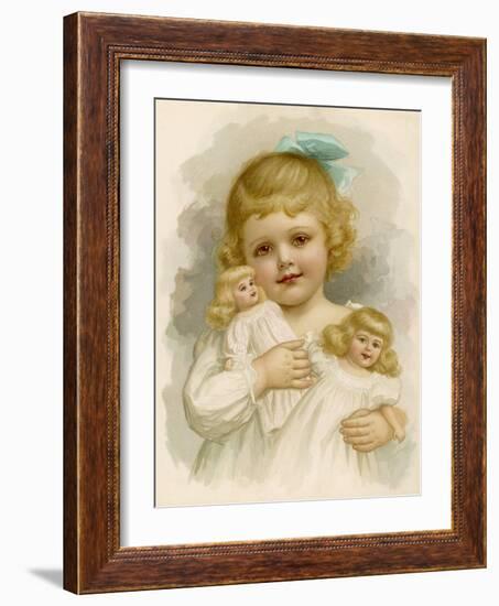 Little Girl with a Blue Ribbon in Her Hair Clutching Her Dolls-Ida Waugh-Framed Photographic Print