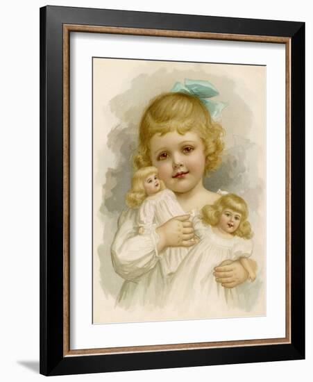 Little Girl with a Blue Ribbon in Her Hair Clutching Her Dolls-Ida Waugh-Framed Photographic Print