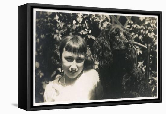 Little Girl with Black Spaniel Dog-null-Framed Premier Image Canvas