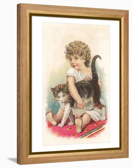 Little Girl with Cat-null-Framed Stretched Canvas