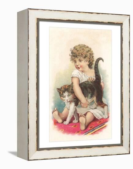 Little Girl with Cat-null-Framed Stretched Canvas