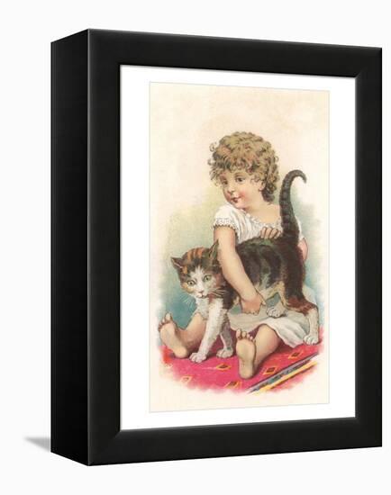 Little Girl with Cat-null-Framed Stretched Canvas