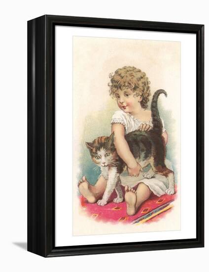 Little Girl with Cat-null-Framed Stretched Canvas