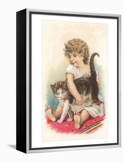 Little Girl with Cat-null-Framed Stretched Canvas