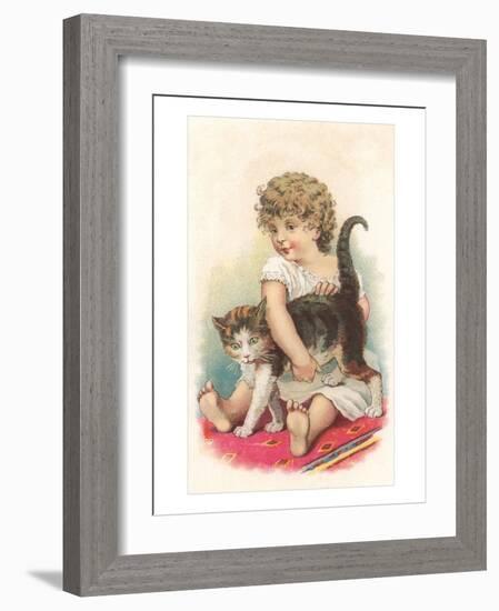 Little Girl with Cat-null-Framed Art Print