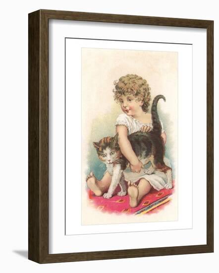 Little Girl with Cat-null-Framed Art Print