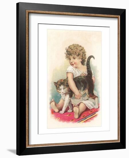 Little Girl with Cat-null-Framed Art Print