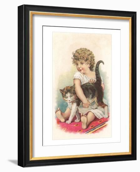 Little Girl with Cat-null-Framed Art Print