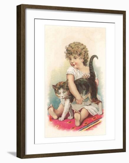 Little Girl with Cat-null-Framed Art Print