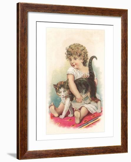 Little Girl with Cat-null-Framed Art Print