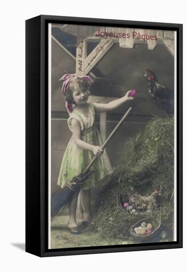 Little Girl with Coloured Eggs in a Poultry Yard-null-Framed Premier Image Canvas