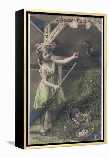 Little Girl with Coloured Eggs in a Poultry Yard-null-Framed Premier Image Canvas