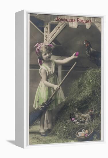 Little Girl with Coloured Eggs in a Poultry Yard-null-Framed Premier Image Canvas