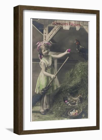 Little Girl with Coloured Eggs in a Poultry Yard-null-Framed Photographic Print