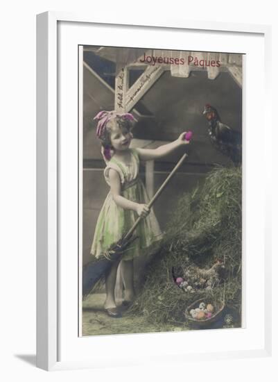Little Girl with Coloured Eggs in a Poultry Yard-null-Framed Photographic Print