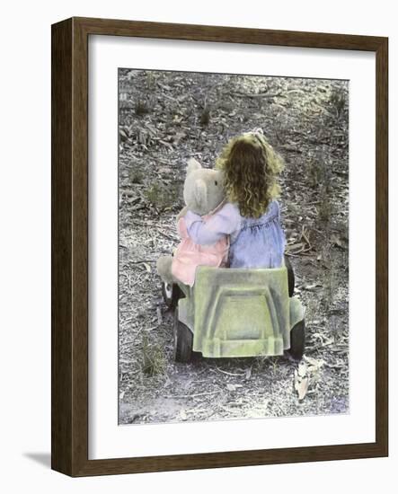 Little Girl with Her Teddy Bear Riding in a Toy Car-Nora Hernandez-Framed Giclee Print