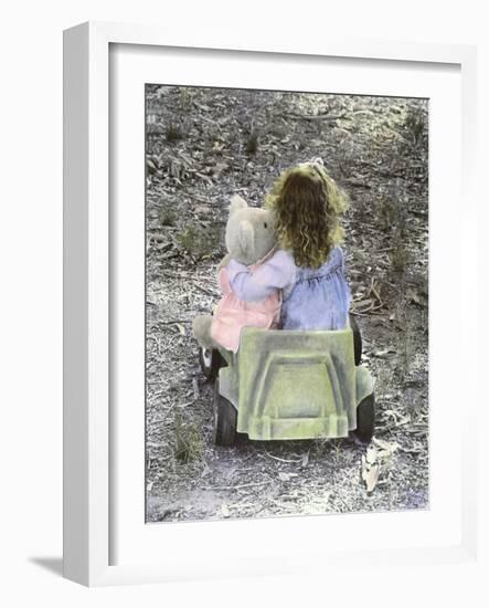 Little Girl with Her Teddy Bear Riding in a Toy Car-Nora Hernandez-Framed Giclee Print