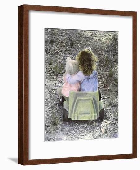 Little Girl with Her Teddy Bear Riding in a Toy Car-Nora Hernandez-Framed Giclee Print