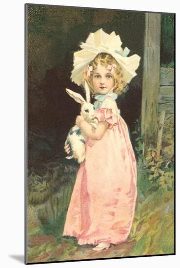 Little Girl with Rabbit-null-Mounted Art Print