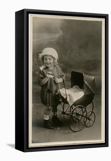 Little Girl with Toy Pram-null-Framed Stretched Canvas