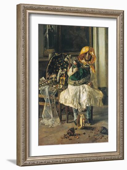 Little Girl with Yellow Scarf-Antonio Mancini-Framed Art Print