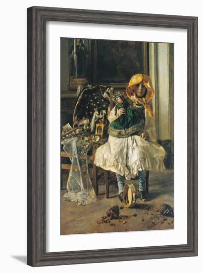 Little Girl with Yellow Scarf-Antonio Mancini-Framed Art Print