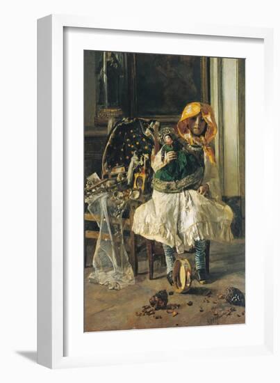 Little Girl with Yellow Scarf-Antonio Mancini-Framed Art Print