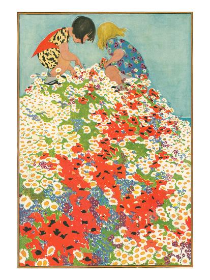 Little Girls In Field Of Flowers Art Print Art Com