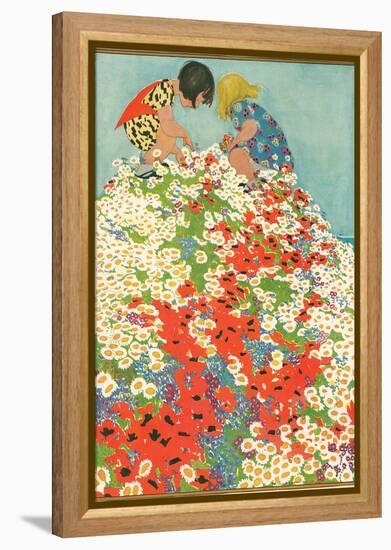 Little Girls in Field of Flowers-null-Framed Stretched Canvas