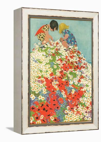 Little Girls in Field of Flowers-null-Framed Stretched Canvas